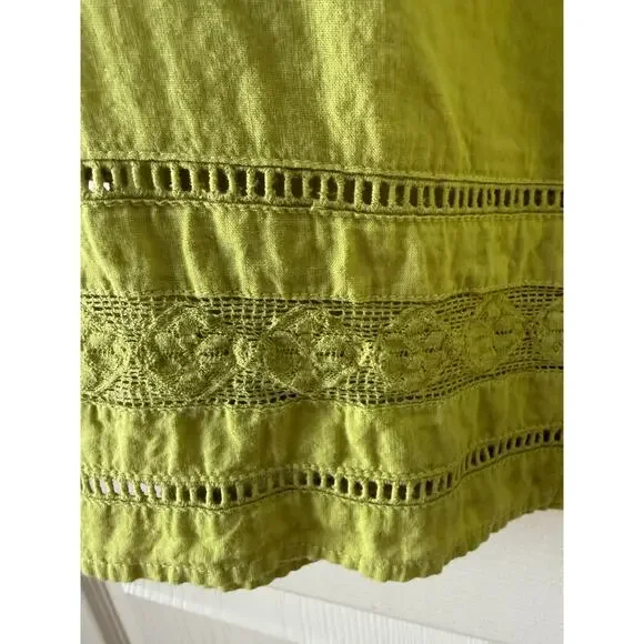 J. Jill Vintage Chartreuse Green Linen Blend Peasant Blouse Womens L Boho Top - Picture 4 of 7